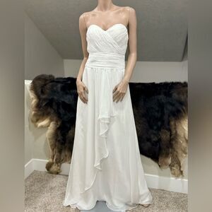 White Chiffon Sleeveless Party Dress/Bridesmaid Dress With Removable Straps